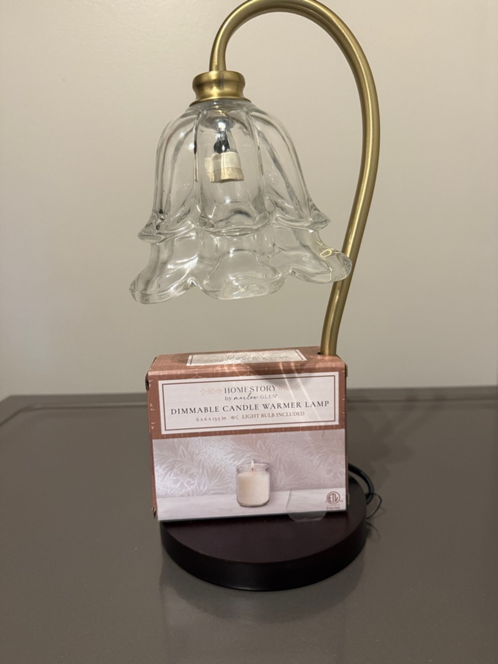 Brass and Clear Glass Dimmable Candle Warmer Lamp